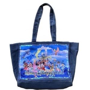 Disney Vintage Walt World Denim Tote Bag Mickey Mouse Cute Rare Bedazzled